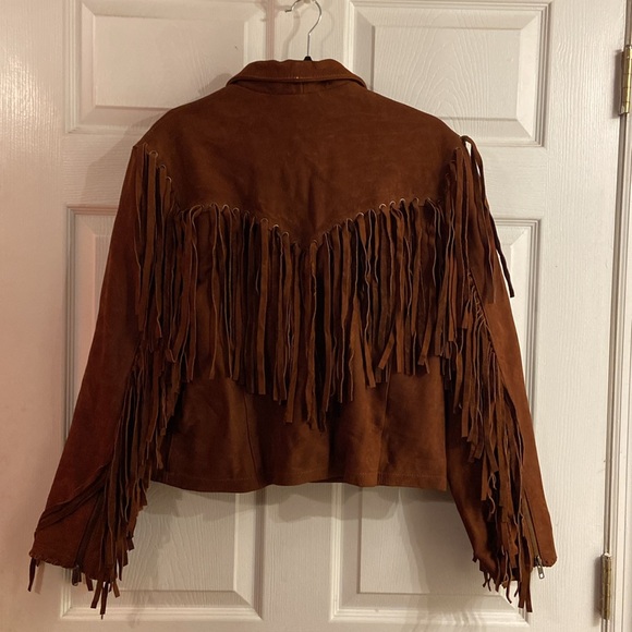 Free People Understated Brown Leather Fringe Mustang Jacket - Picture 7 of 7